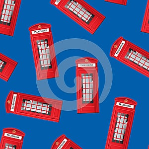 Realistic Detailed 3d Red London Phone Booth Seamless Pattern Background. Vector