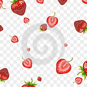 Realistic Detailed 3d Red Strawberry Seamless Pattern Background. Vector