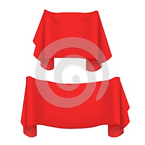 Realistic Detailed 3d Red Textile Banners Set. Vector