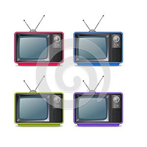 Realistic Detailed 3d Retro Tv with Antenna Set. Vector