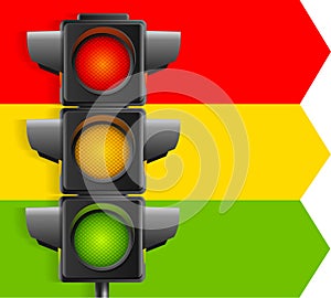 Realistic Detailed 3d Road Traffic Light Concept Background Card. Vector