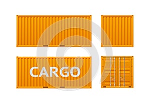 Realistic Detailed 3d Shipping Cargo Container Orange Set. Vector