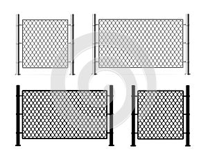 Realistic Detailed 3d and Silhouette Black Metal Fence Wire Mesh. Vector