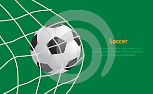 Realistic Detailed 3d Soccer Ball Hitting on Net Card. Vector