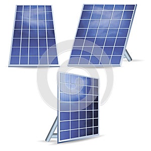 Realistic Detailed 3d Solar Panels Set. Vector