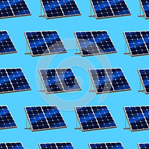 Realistic Detailed 3d Solar Panels with Shadow Seamless Pattern Background. Vector