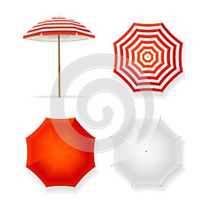 Realistic Detailed 3d Sun Umbrella Set. Vector