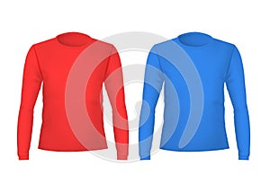 Realistic Detailed 3d Template Blank Color T-shirts Front and Back Sides. Vector