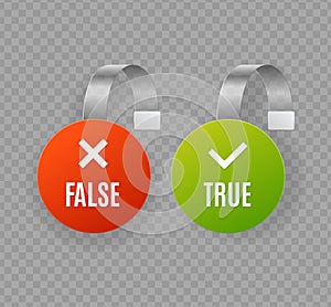 Realistic Detailed 3d True and False Labels Wobblers Set. Vector