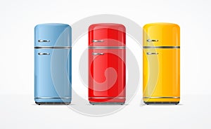 Realistic Detailed 3d Vintage Color Fridge Set. Vector