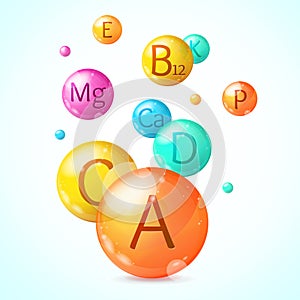 Realistic Detailed 3d Vitamin and Mineral Background Card. Vector