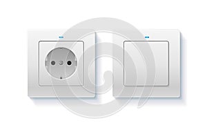 Realistic Detailed 3d Wall Switch and Power Electrical Socket. Vector