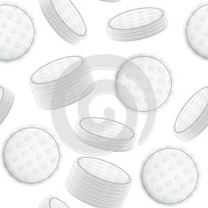 Realistic Detailed 3d White Blank Cosmetic Cotton Pads Seamless Pattern Background. Vector