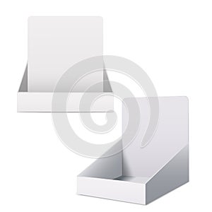 Realistic Detailed 3d White Blank Display Holder Box Template Mockup Set. Vector