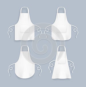 Realistic Detailed 3d White Blank Kitchen Apron Template Empty Mockup Set. Vector