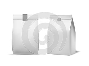 Realistic Detailed 3d White Blank Paper Bag Food Template Mockup Set. Vector