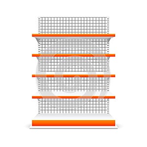 Realistic Detailed 3d White Blank Store Shelves Market Rack Template Mockup. Vector