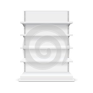 Realistic Detailed 3d White Blank Store Shelves Template Mockup. Vector