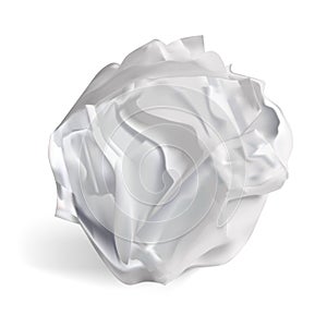 Realistic Detailed 3d White Crumpled Paper Ball. Vector