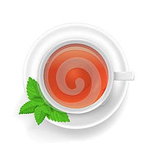 Realistic Detailed 3d White Tea Cup Top View. Vector