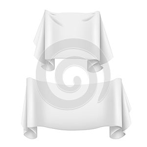 Realistic Detailed 3d White Textile Banners Set. Vector