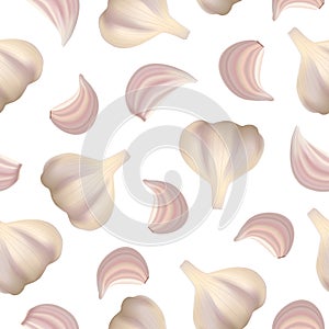 Realistic Detailed 3d Whole Garlic and Cloves Seamless Pattern Background. Vector