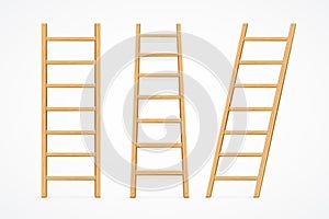 Realistic Detailed 3d Wooden Ladder Set. Vector