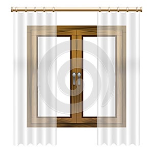 Realistic Detailed 3d Wooden Window Frame. Vector