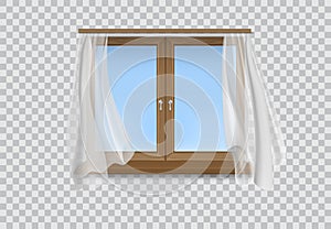 Realistic Detailed 3d Wooden Window Frame. Vector