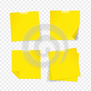 Realistic Detailed 3d Yellow Sticky Note Set. Vector