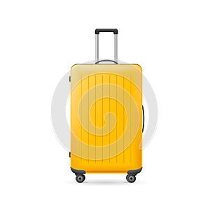 Realistic Detailed 3d Yellow Travel Suitcase. Vector