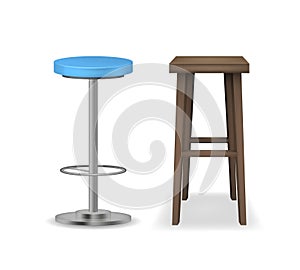 Realistic Detailed 3d Bar Stools Set. Vector