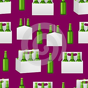 Realistic Detailed 3d Beer Bottles Pack Seamless Pattern Background. Vector