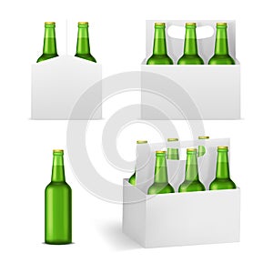 Realistic Detailed 3d Beer Bottles Pack Set. Vector