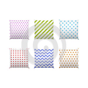 Realistic Detailed 3d Color Blank Pillows Template Mockup Set. Vector