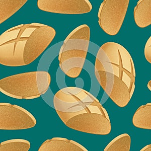 Realistic Detailed 3d Dark Bread and Slices Seamless Pattern Background. Vector
