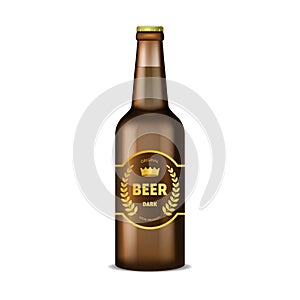 Realistic Detailed 3d Dark Glass Beer Bottle. Vector