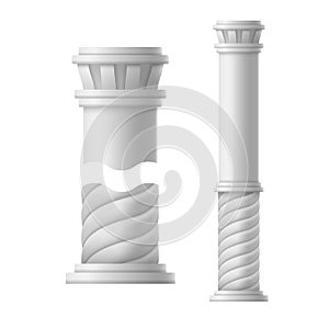 Realistic Detailed 3d Decorative Ancient Columns Set. Vector