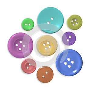 Realistic Detailed 3d Different Color Sewing Buttons Set. Vector