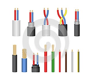 Realistic Detailed 3d Electrical Cable Set. Vector