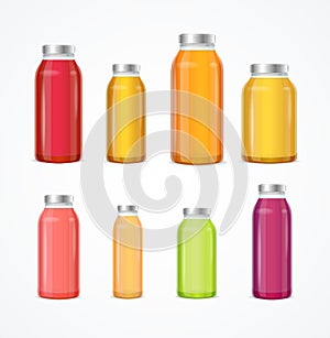 Realistic Detailed 3d Juice Color Bottle Set. Vector
