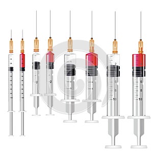 Realistic Detailed 3d Medical Syringe Set. Vector