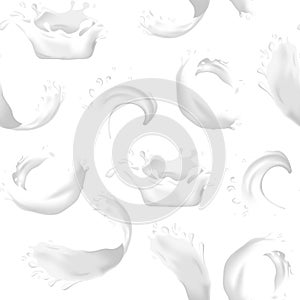 Realistic Detailed 3d Milk Splash Seamless Pattern Background. Vector