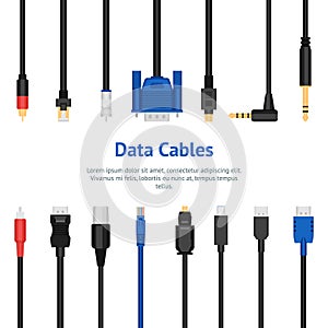 Realistic Detailed 3d Network Data Cable Connectors Card Poster. Vector