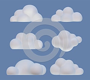 Realistic Detailed 3d Plasticine Sky Clouds Set. Vector