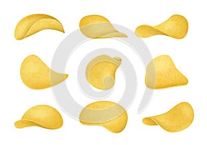 Realistic Detailed 3d Potato Chips Set Different View. Vector photo