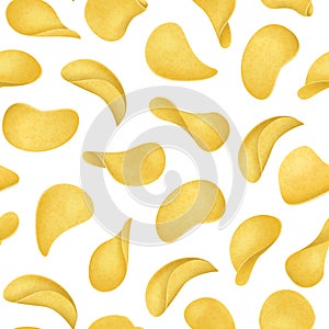 Realistic Detailed 3d Potato Chips Set Different ViewSeamless Pattern Background. Vector photo