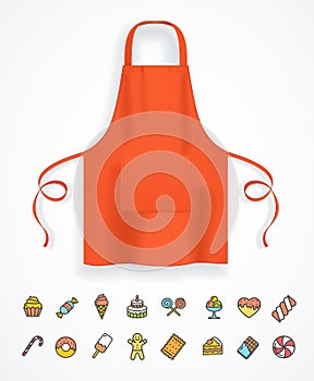 Realistic Detailed 3d Red Apron and Thin Line Icon. Vector photo