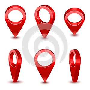 Realistic Detailed 3d Red Map Pointer Pin Set. Vector