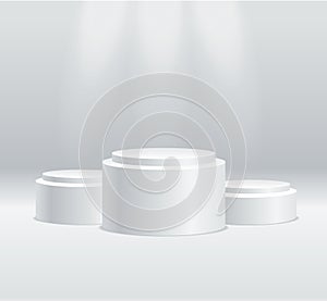 Realistic Detailed 3d Round Stage Podium Set. Vector